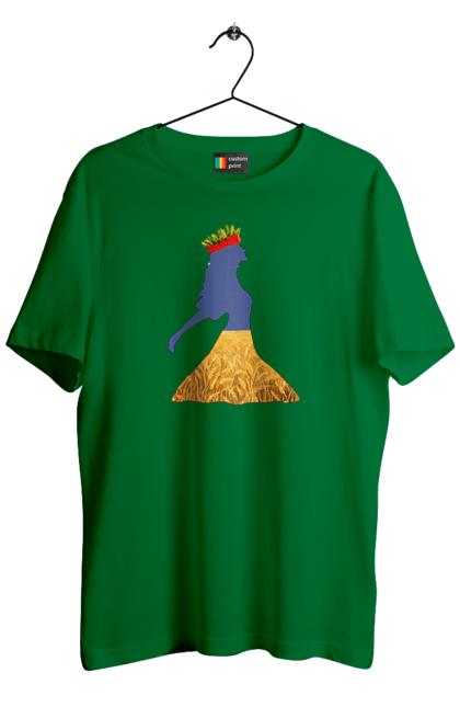 Men`s t-shirt with prints Ukraine. Girl, national colors, poppies, sky, wheat field, wreath, yellow blue. 2070702