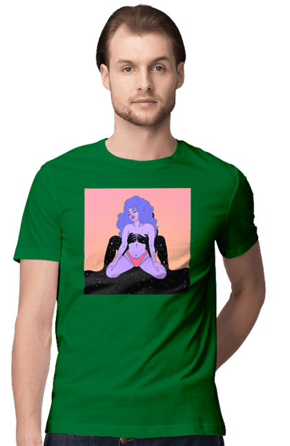 Men`s t-shirt with prints Purple Girl In Panties. Alien, in panties. 2070702