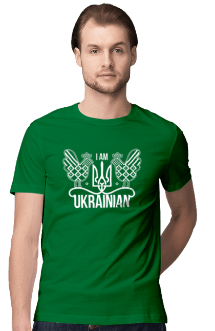 Men`s t-shirt with prints I am Ukrainian. Embroidery, i am ukrainian, like zelensky`s, patriotic. 2070702