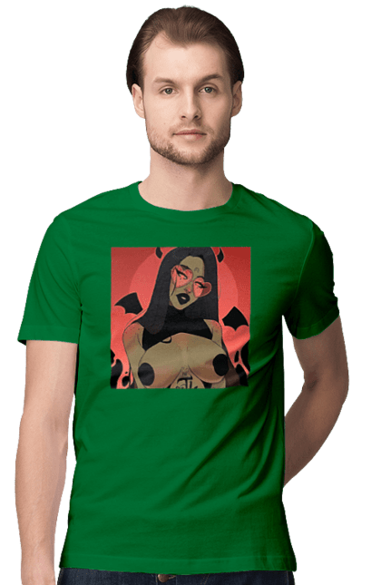 Футболка чоловіча з принтом "Диявол З Цицьками". Гола, диявол, сиськи. 2070702