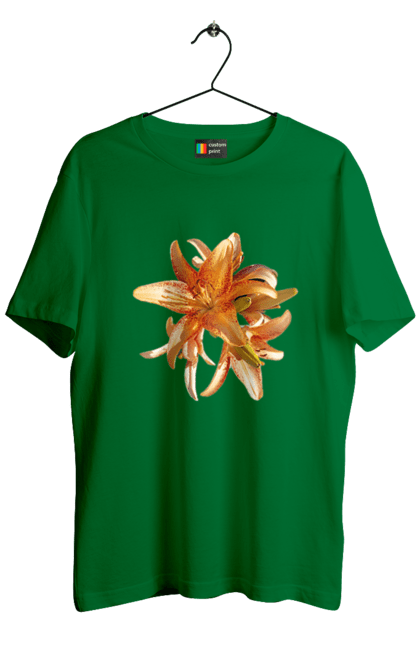 Men`s t-shirt with prints Orange lily. Beauty, flower, lily, nature, orange, solar. 2070702