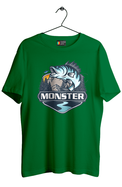 Футболка чоловіча з принтом "Рибалка". Монстер, рибак, рибалка, хоббі. 2070702