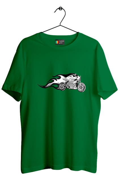 Футболка чоловіча з принтом "Мотоцикл Вогонь". Мото, мотоцикл, огонь. 2070702