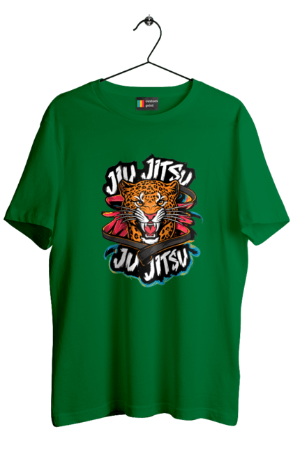 Men's t-shirt with prints Jujutsu. Animal, japan, jiu jitsu, jujutsu, leopard, martial arts, ninja, samurai, sport. 2070702