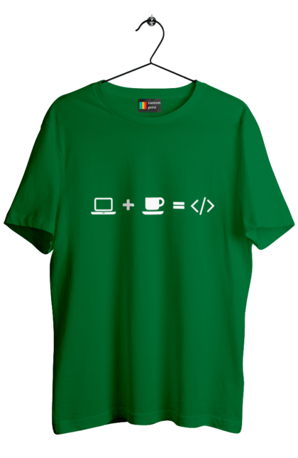 Футболка чоловіча з принтом "Комп`ютер плюс кава дорівнює код". Айті, айтішник, для айтішника, для програміста, кава, подарунок айтішнику, подарунок програмісту, програміст, розробник. 2070702