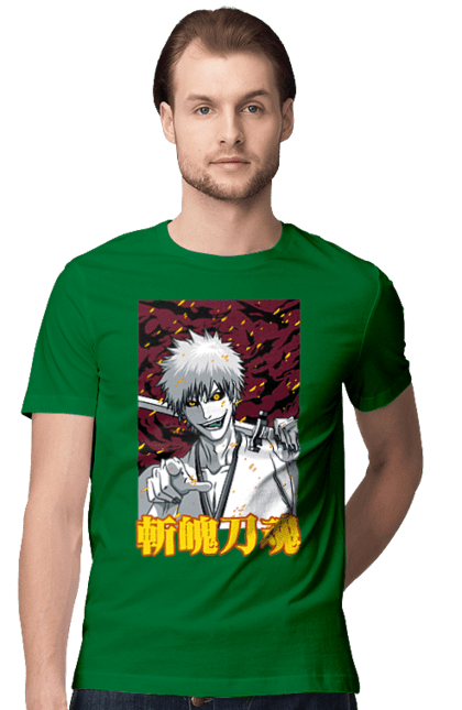 Men's t-shirt with prints Bleach Ichigo Kurosaki. Anime, bleach, ichigo, ichigo kurosaki, manga. 2070702