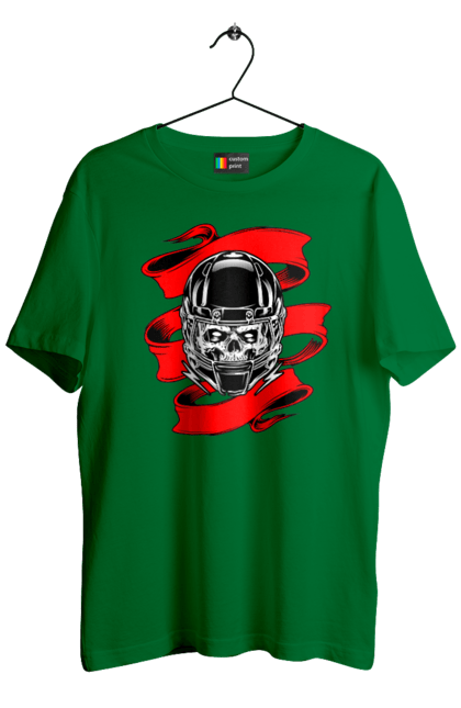 Men`s t-shirt with prints Skull in a motorcycle helmet. Helmet, moto, skull, tape. 2070702