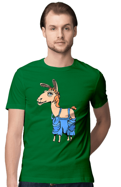 Men`s t-shirt with prints Llama Jumpsuit. Lama, overalls. 2070702