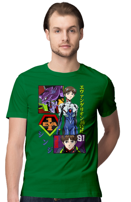 Men's t-shirt with prints Evangelion. Angel, anime, eva 01, evangelion, manga, neon genesis evangelion, shinji. 2070702