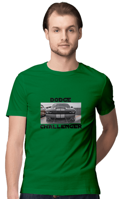 Men`s t-shirt with prints Dodge challenger. An american legend, car, cult car, dodge challenger, oil car, powerful car. 2070702