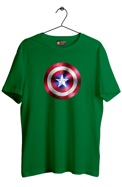 Футболка чоловіча з принтом "Щит". Капітан америка, комікси, марвел, месники, мультики, супергерої. 2070702