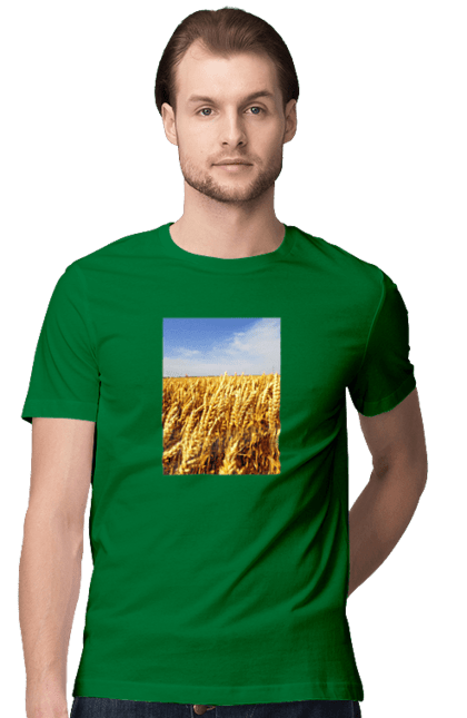 Футболка чоловіча з принтом "Україна". Голубизна, красота, небо, поле, природа, пшеница. 2070702