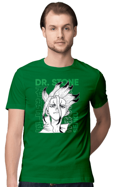 Футболка чоловіча з принтом "Dr. Stone Сенку". Dr. stone, ishigami, senku, senku ishigami, аніме, доктор стоун, ісіґамі, ісіґамі сенку, манга, сенку. 2070702