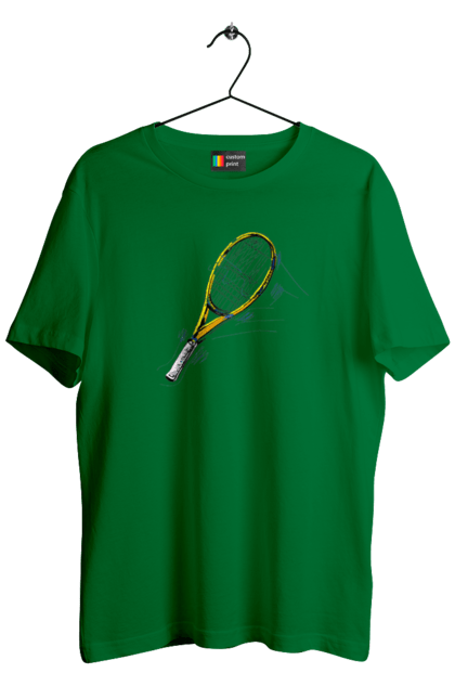 Футболка чоловіча з принтом "Ракетка Великий теніс". Великий теніс, гравці, грунт, м`яч, призовий фонд, ракетка, спонсор, турнір на ґрунті, турнірна сітка. 2070702