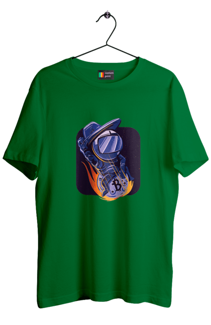 Футболка чоловіча з принтом "Космо біткоїн". Биткоин, бінарний, біткоїн, біткойн, валюта, гроші, крипто, програміст, хакер. 2070702