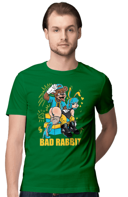 Футболка чоловіча з принтом "Поганий кролик". Бдсм, ведмідь, дівчина, кролик, поганий кролик, прикольна, смішна. 2070702