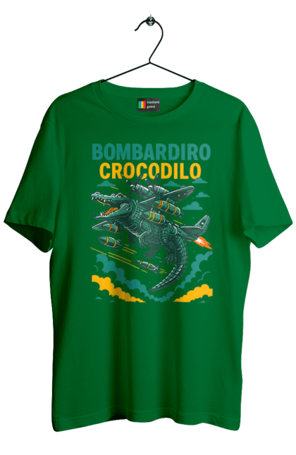 Футболка чоловіча з принтом "Bombardino Crocodilo". Bombardino, bombardino crocodilo, crocodilo, бомбардіно крокоділо, крокодил, крокодил літак, крокодил мем, мем, мем бомбардине крокодило. 2070702