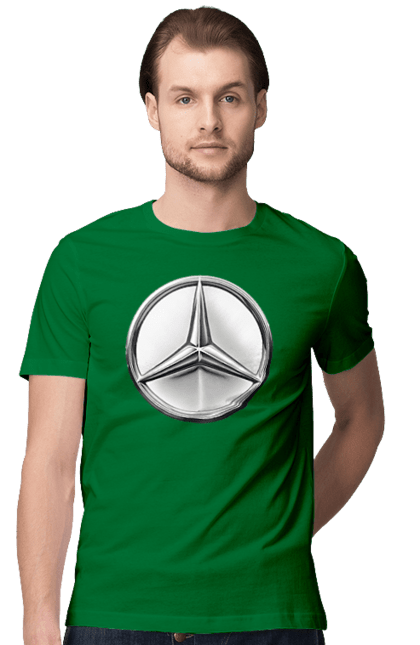 Футболка чоловіча з принтом "Mercedes Benz Лого Металік". Авто, автомобіль, логотип мерседес, машини, мерс, мерседес. 2070702