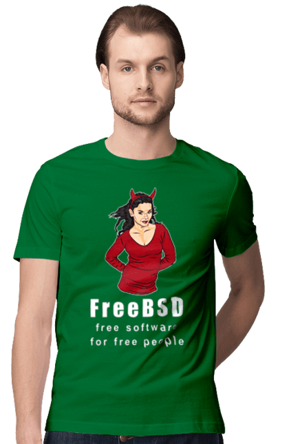 Футболка чоловіча з принтом "Freebsd Для Вільних". Bsd, freebsd, unix, адміністратор, айті, айтішник, безкоштовна, безкоштовно, бестія, білий, вільна, демон, демонесса, доступність, незалежність, операційна система, ос, програміст, програмне забезпечення, свобода, сисадмін, система, системний адміністратор, софт, текст, червоний. 2070702