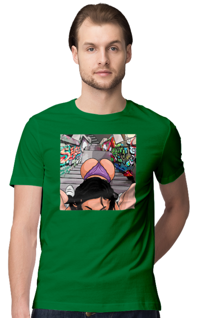 Футболка чоловіча з принтом "Дівчина На Колінах Перед Хлопчиною". Гола, жопа, на колінах, смоктати. 2070702