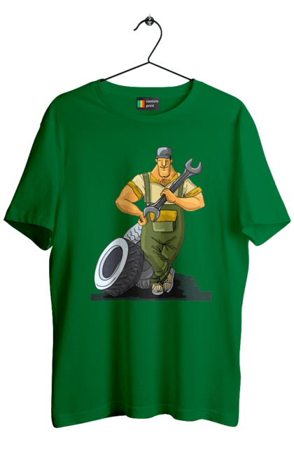 Men`s t-shirt with prints Car Mechanic. Profession, wheels, wrench. 2070702