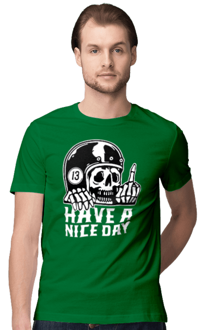 Men`s t-shirt with prints Have a nice day. Fak, have a, nice day, scull, thirteen, with a skull. 2070702