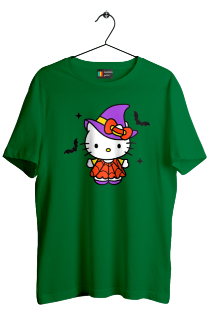 Men's t-shirt with prints Hello Kitty Halloween. Brand, cat, character, halloween, hello kitty, kitten, kitty, witch. 2070702