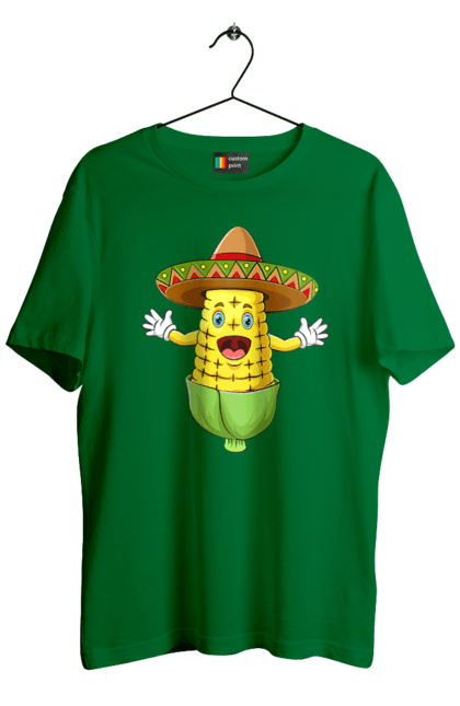 Men`s t-shirt with prints Sombrero Corn. Corn, food, sombrero. 2070702