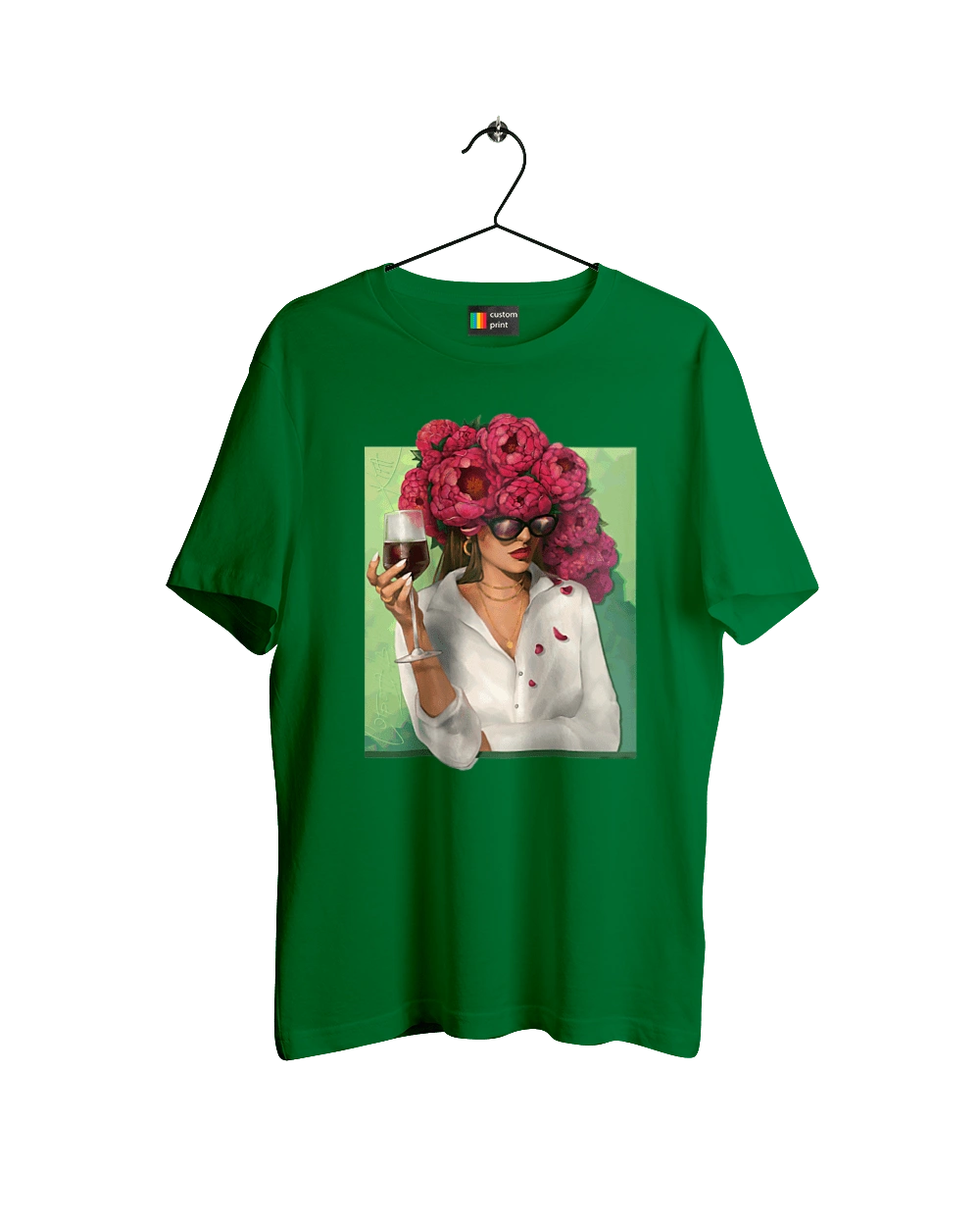 Girl with peonies and a glass