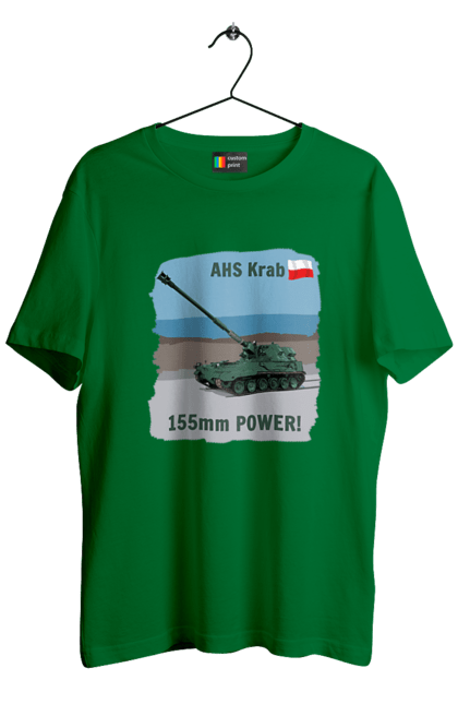 Men`s t-shirt with prints 155mm Power! AHS Krab olive. Ahs krab, artillery, crab, howitzer, poland, self propelled. 2070702