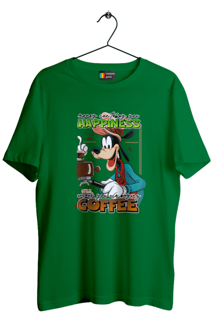 Men's t-shirt with prints Goofy Coffee. Animated series, cartoon, coffee, cup, disney, dog, goofy. 2070702