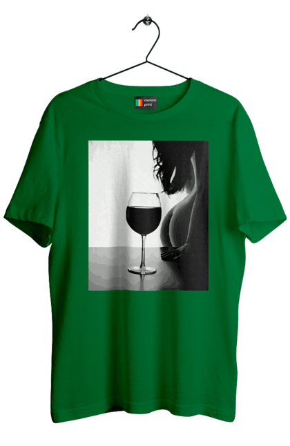Футболка чоловіча з принтом "Келих вина". Вино у келиху, грація, знову п`ятниця, очікування, тіло жінки, форми жіночого тіла. 2070702