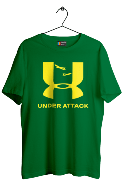 Футболка чоловіча з принтом "Under Attack yellow". Андер армор, бренди, гумор, приколи, прикольні, ундер армор. 2070702