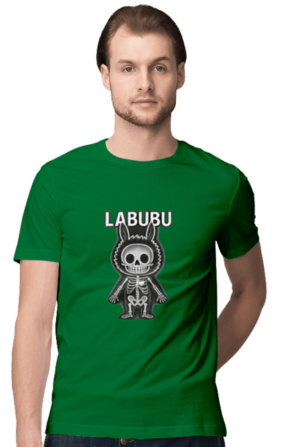 Футболка чоловіча з принтом "Лабубу". Анатомія, кістки, лабубу, миложутко, мінімалізм, рентген, серце` що світиться, скелет, череп, чорнобіле. 2070702