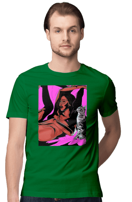 Футболка чоловіча з принтом "Дівчина Отримує Задоволення". Гола, задоволення, кішка, пристрасть. 2070702