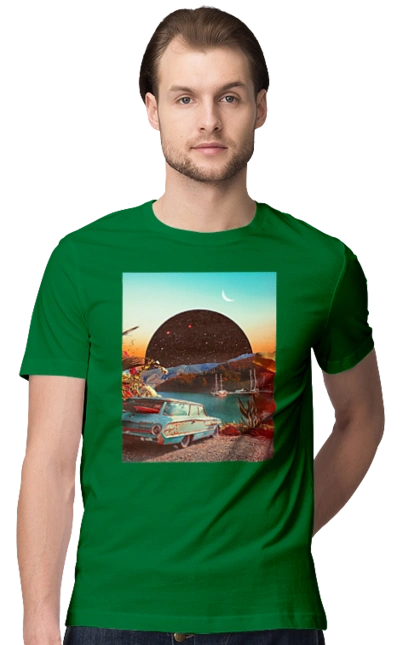 Painting, car by the river