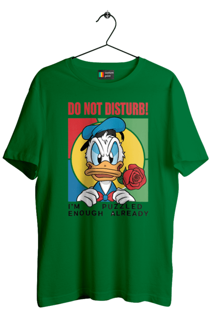 Men's t-shirt with prints Donald Duck Do not disturb!. Animated series, cartoon, disney, do not disturb, donald duck. 2070702