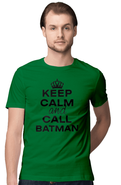 Футболка чоловіча з принтом "Keep Calm and Call Batman чорна". Бетмен, з написами, зберігай спокій, меми, популярні, прикольні. 2070702