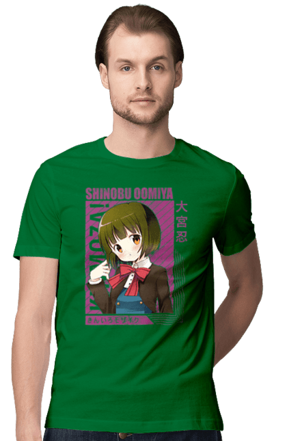 Men's t-shirt with prints Kiniro Mosaic Shinobu Omiya. Anime, gold mosaic, kiniro mosaic, kinmoza, manga, shinobu, shinobu omiya. 2070702