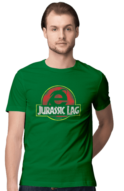 Men's t-shirt with prints Jurassic lag. Antiquity, browser, ie, internet explorer, jurassic park, lag, microsoft, not, windows. 2070702