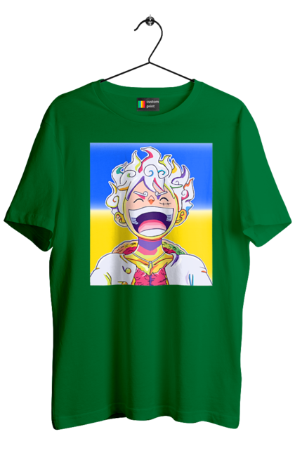 Футболка чоловіча з принтом "Монкі д Луффі сміється на жовто блактному фоні". Ван піс, луффі, монкі д. луффі, прапор україни, символ україни, україна. 2070702