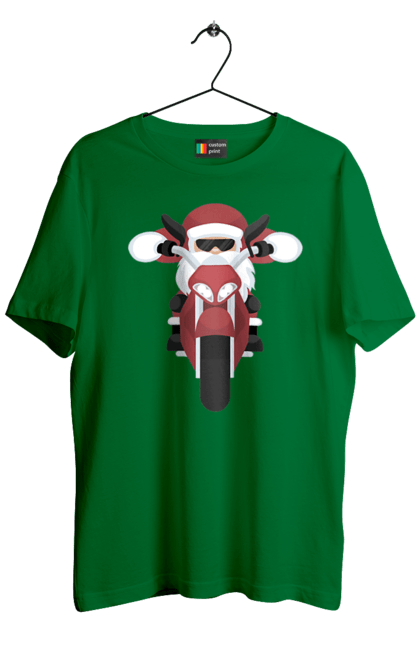 Футболка чоловіча з принтом "Санта на мотоциклі". Мотоцикл, новий рік, різдво, санта. 2070702