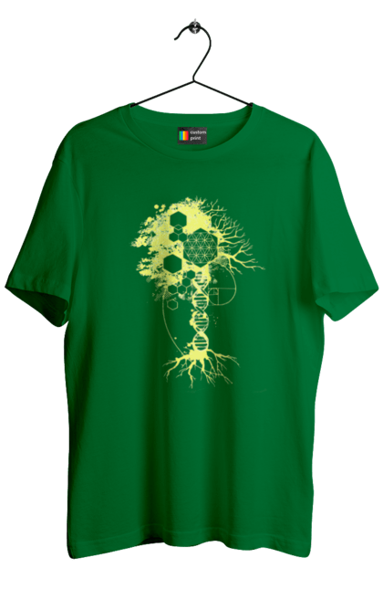 Футболка чоловіча з принтом "Древо життя". Божественна суть, ген, дерево життя, днк, макромолекула, мова світобудови, насіння життя, сакральна геометрія, число бога, число фібоначчі. 2070702