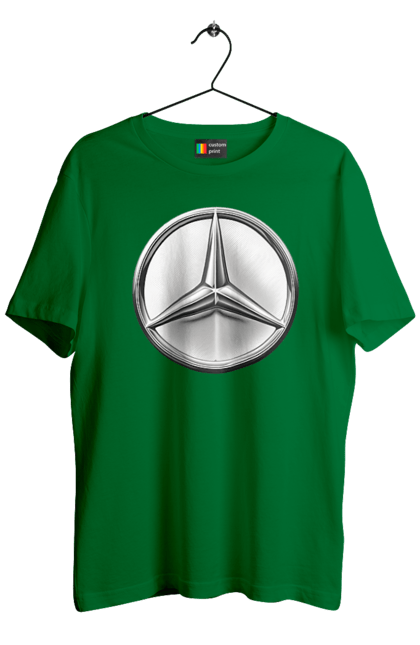 Футболка чоловіча з принтом "Mercedes Benz Лого Металік". Авто, автомобіль, логотип мерседес, машини, мерс, мерседес. 2070702