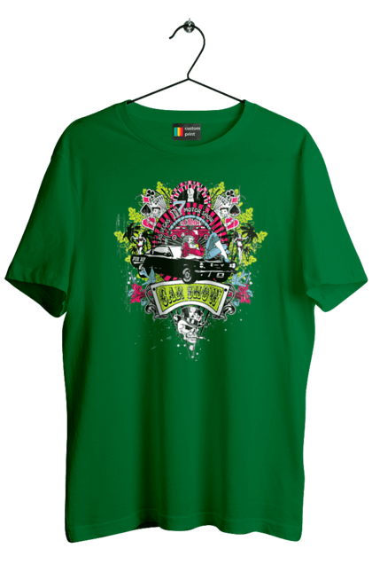 Men`s t-shirt with prints Car Show, Summer. Automobile, cards, money, palm, show. 2070702