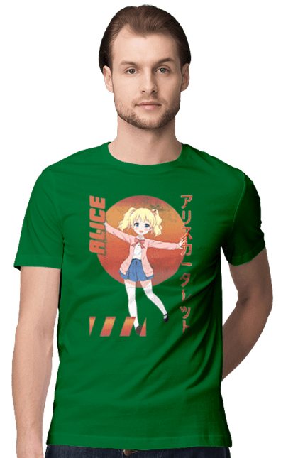 Men's t-shirt with prints Kiniro Mosaic Alice Cartelet. Alice, alice cartelet, anime, gold mosaic, kiniro mosaic, kinmoza, manga. 2070702