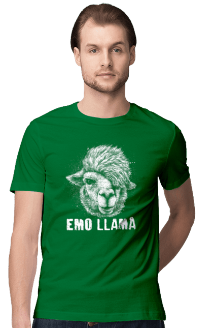 Men's t-shirt with prints Emo Llama. Alpaca, animals, distressed, emo, funny, llama, vintage. 2070702