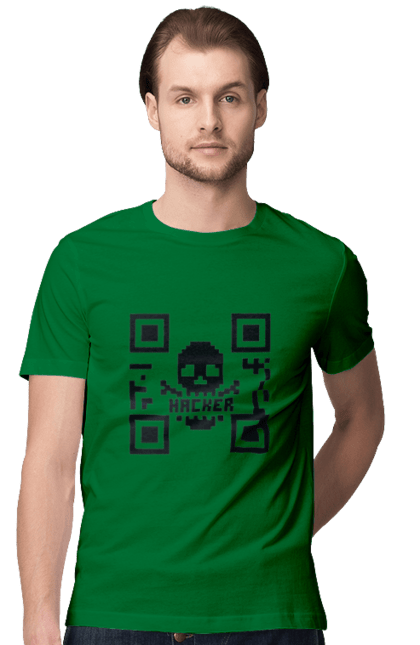 Футболка чоловіча з принтом "Хакер hacker". Geek, hacker, ios, qr code, qr код, ай ті, айтішник, геймер, гік, іт, мем, позитив, пранк, програміст, розробник, хакер. 2070702
