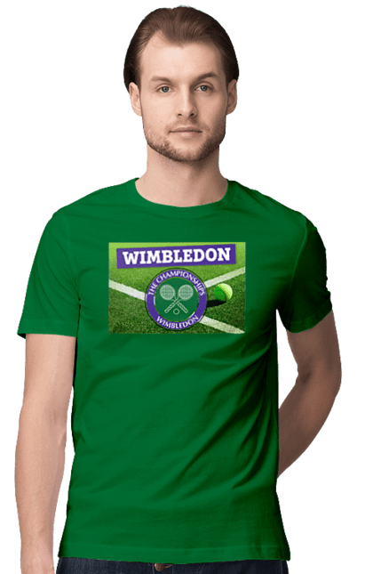Футболка чоловіча з принтом "Wimbledon тенісний турнір". Великий теніс, велокобритання, гравці, лондон, м`яч, призовий фонд, ракетка, спонсор, турнір на траві, турнірна сітка. futbolka.stylus.ua