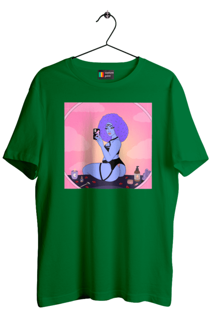 Men`s t-shirt with prints Purple Girl Photo In The Mirror. Mirror, whiteness. 2070702
